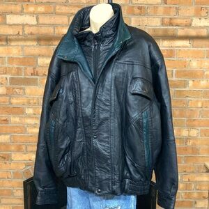 Vintage Black and Teal Bomber Jacket
